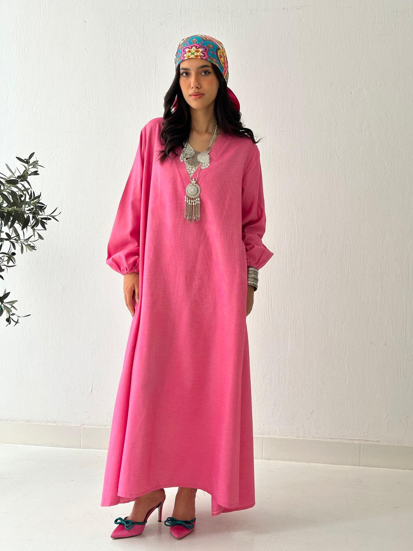 Linen Oxford Dress - Hot Pink