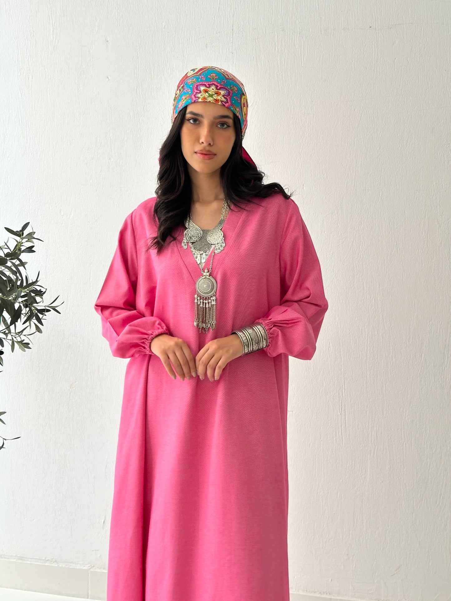 Linen Oxford Dress - Hot Pink