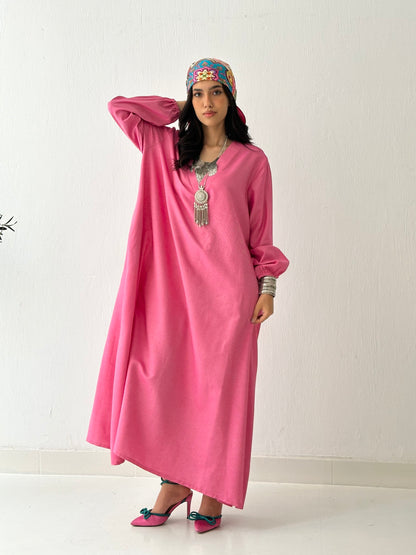 Linen Oxford Dress - Hot Pink