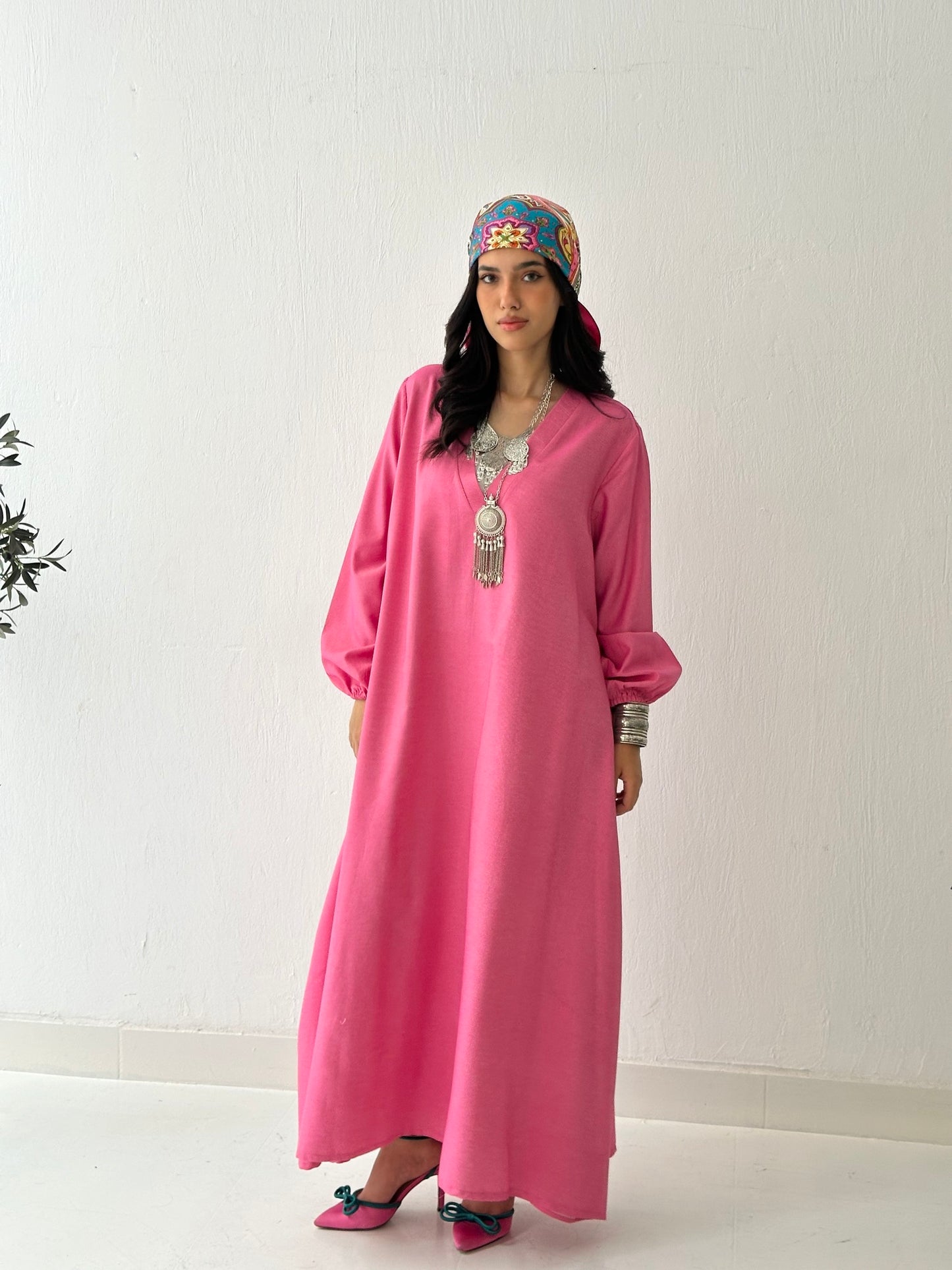 Linen Oxford Dress - Hot Pink