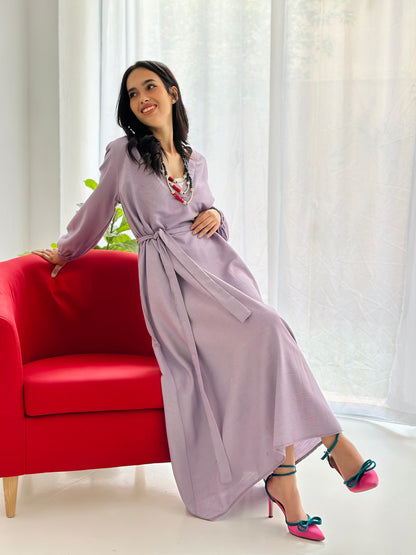 Linen Oxford Dress - Purple