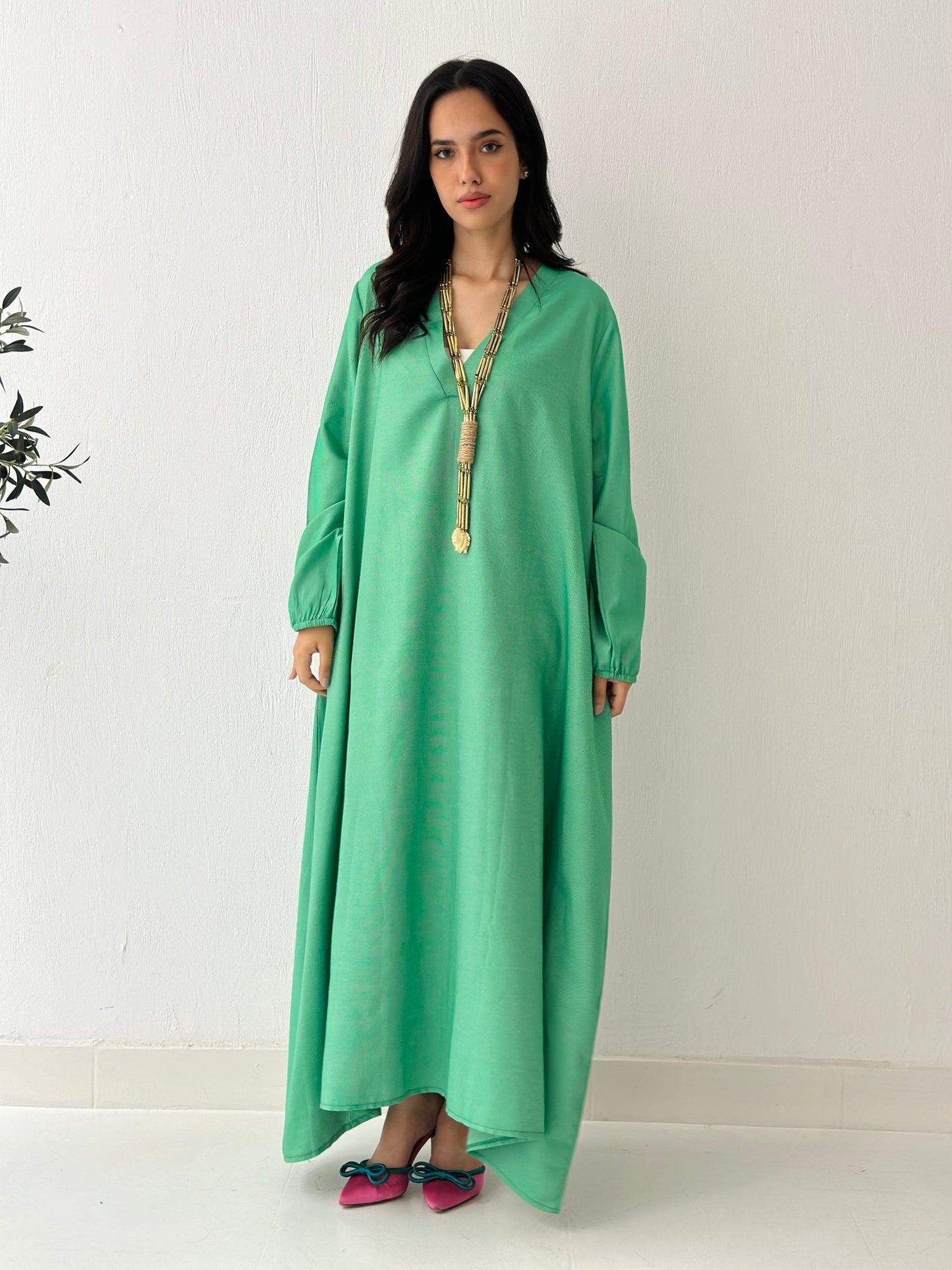 Linen Oxford Dress - Green