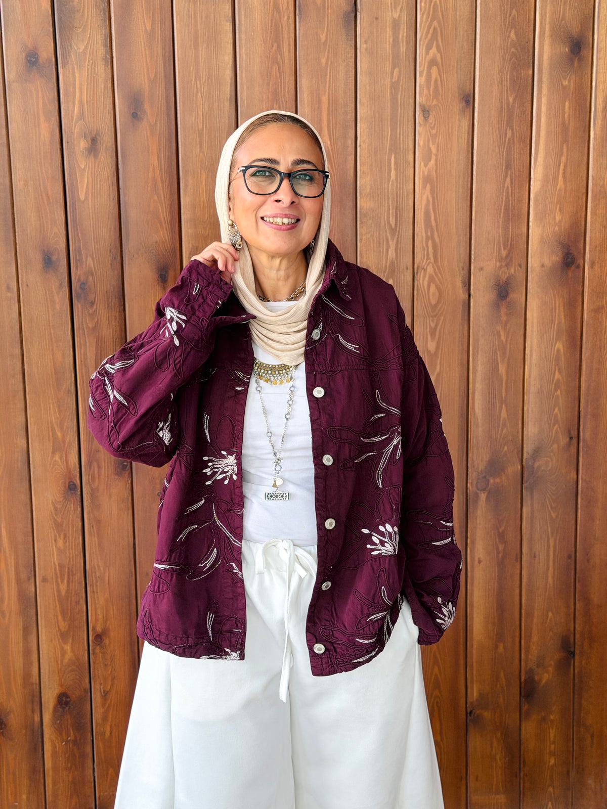 Burgundy Artistic Embroidery Jacket