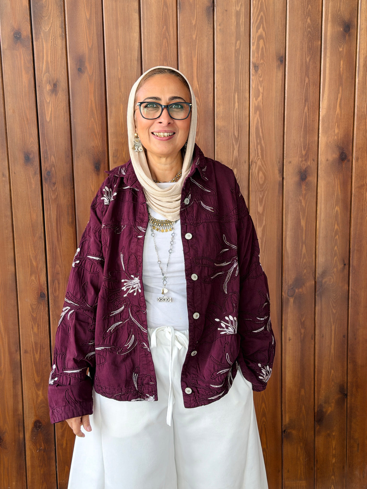Burgundy Artistic Embroidery Jacket