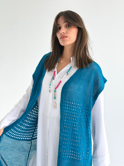 Breeze Light Wool Vest In Petrol Blue