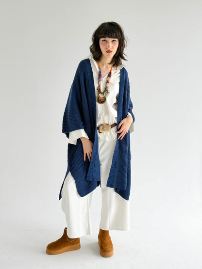 Warm Hug Poncho In Indigo