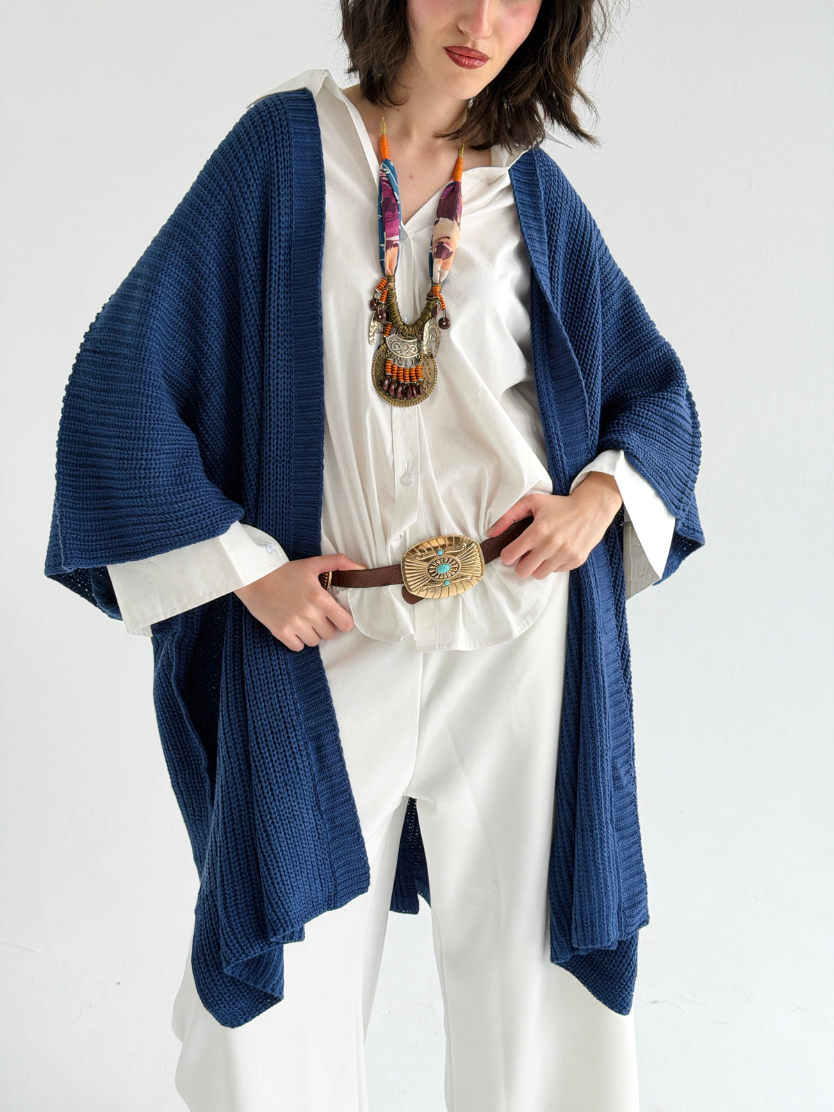 Warm Hug Poncho In Indigo