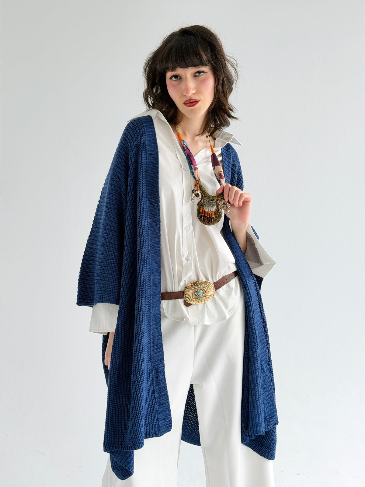 Warm Hug Poncho In Indigo