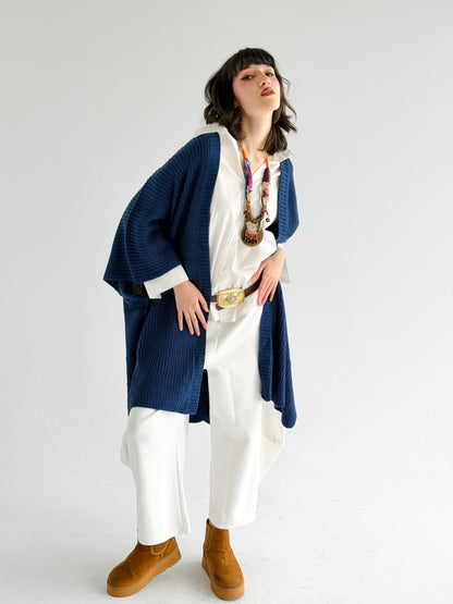 Warm Hug Poncho In Indigo