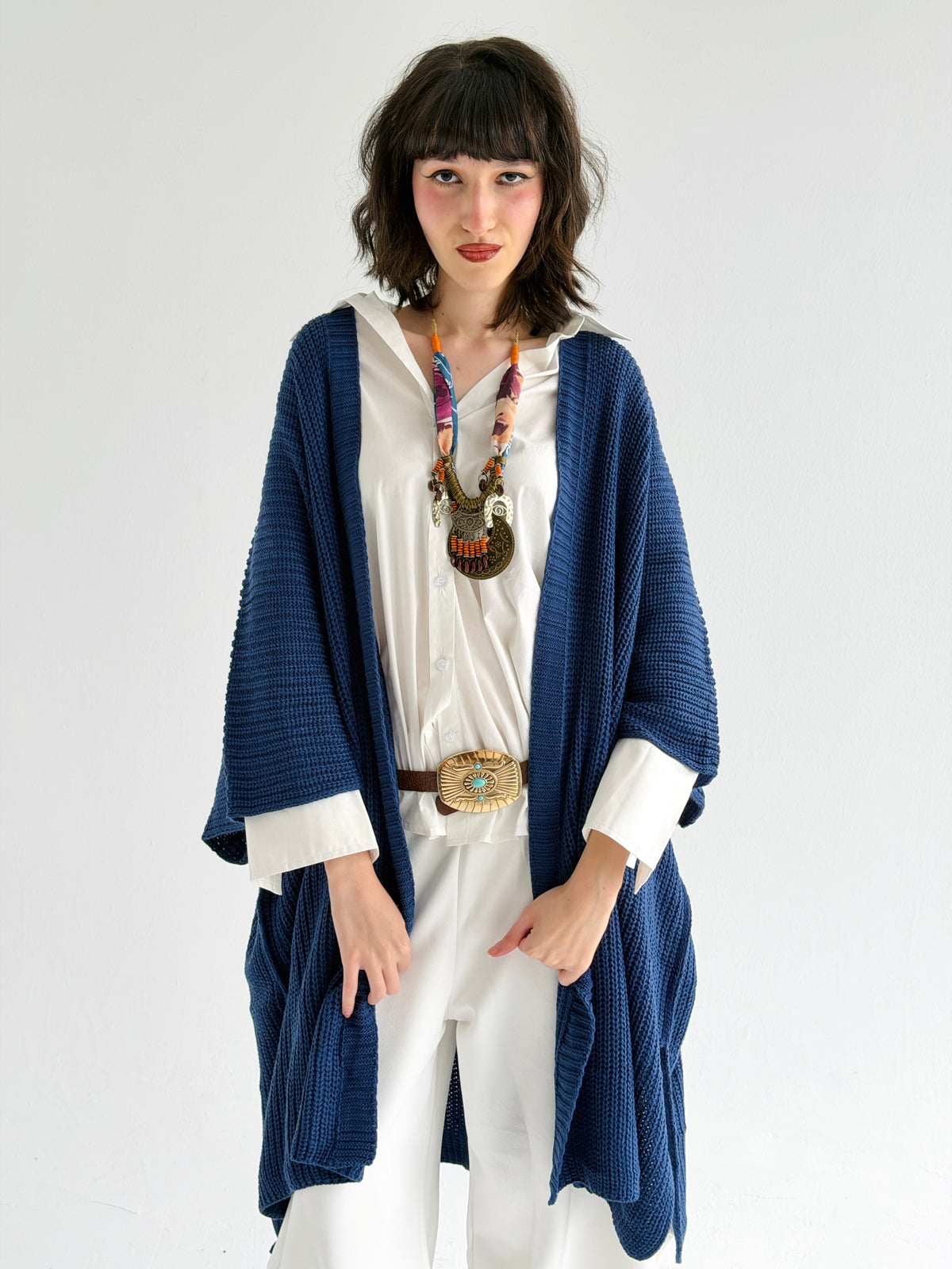 Warm Hug Poncho In Indigo