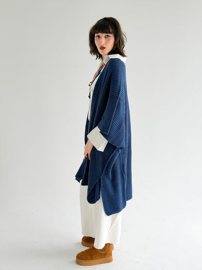 Warm Hug Poncho In Indigo