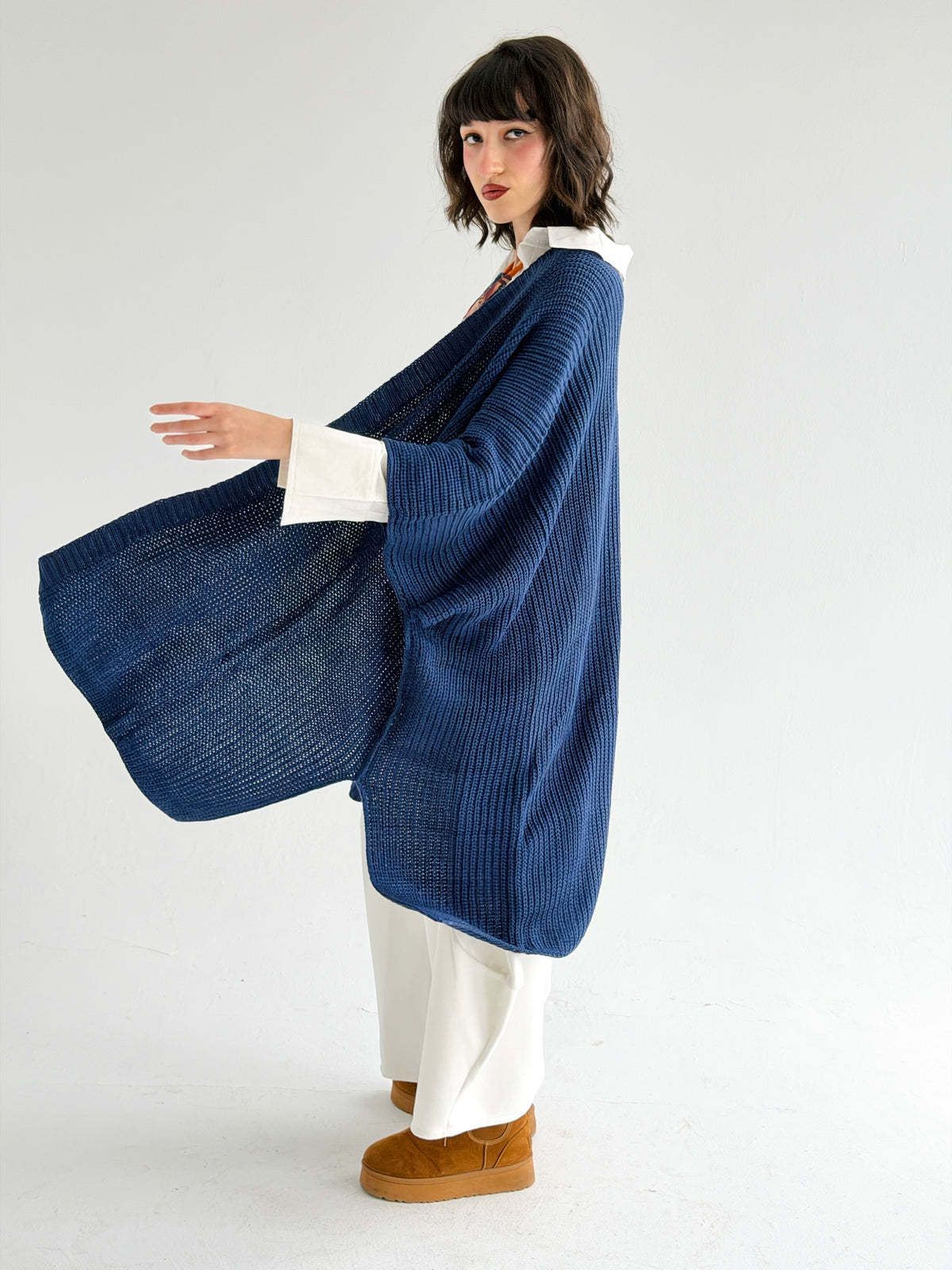 Warm Hug Poncho In Indigo