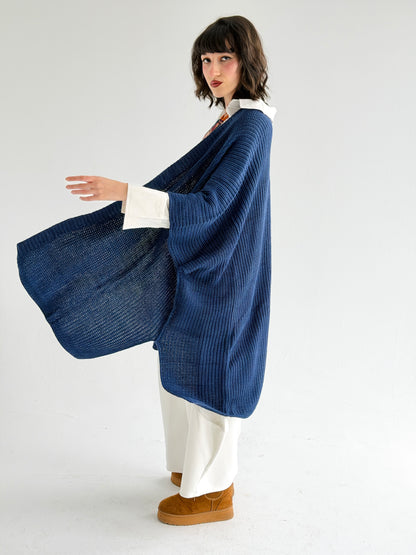 Warm Hug Poncho In Indigo