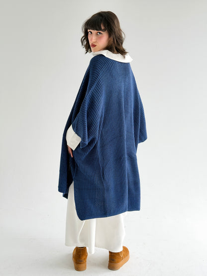 Warm Hug Poncho In Indigo