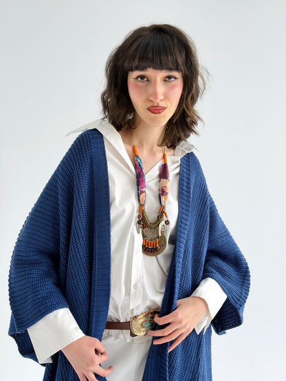 Warm Hug Poncho In Indigo