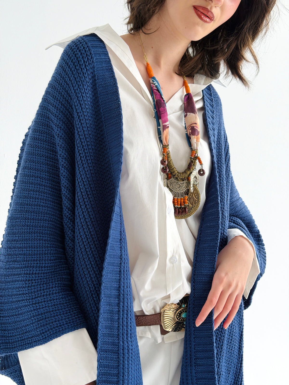 Warm Hug Poncho In Indigo