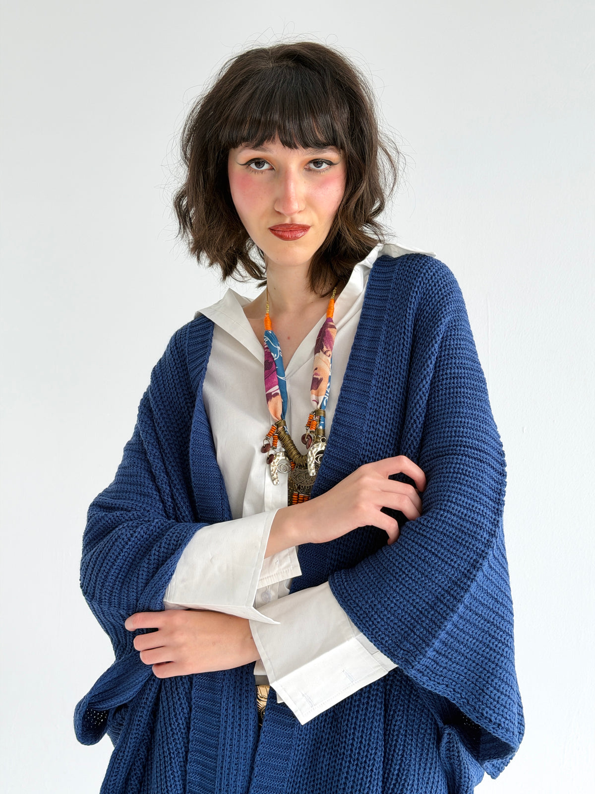 Warm Hug Poncho In Indigo