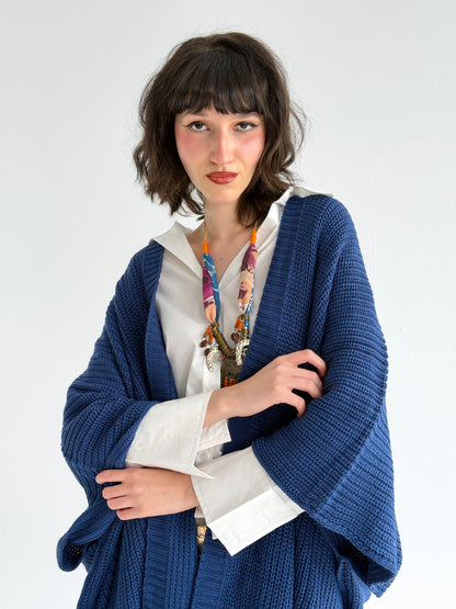 Warm Hug Poncho In Indigo