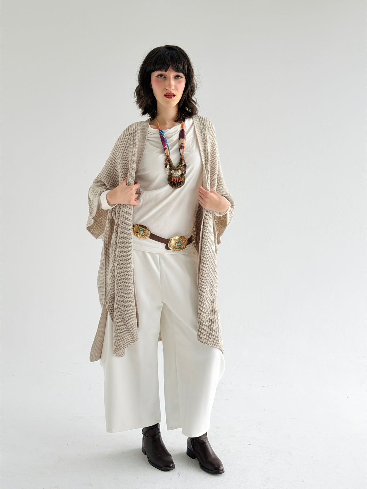 Warm Hug Poncho In Beige
