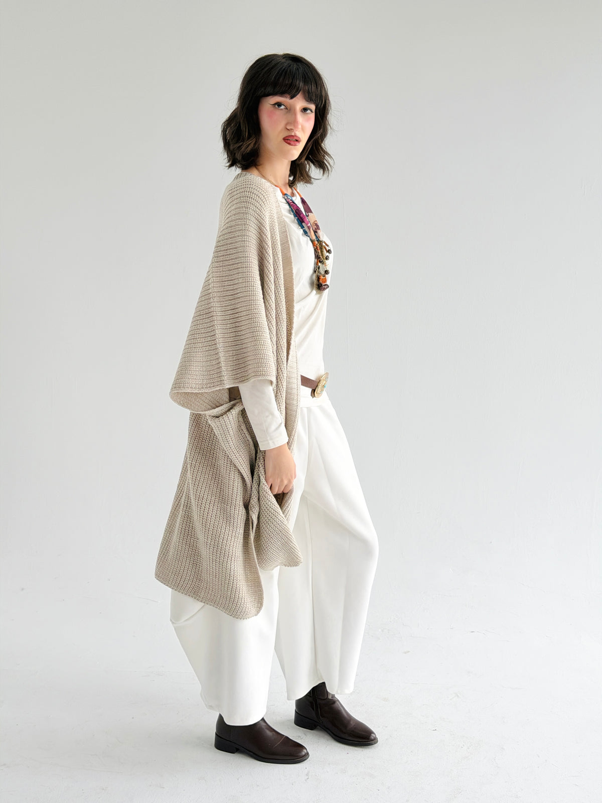 Warm Hug Poncho In Beige