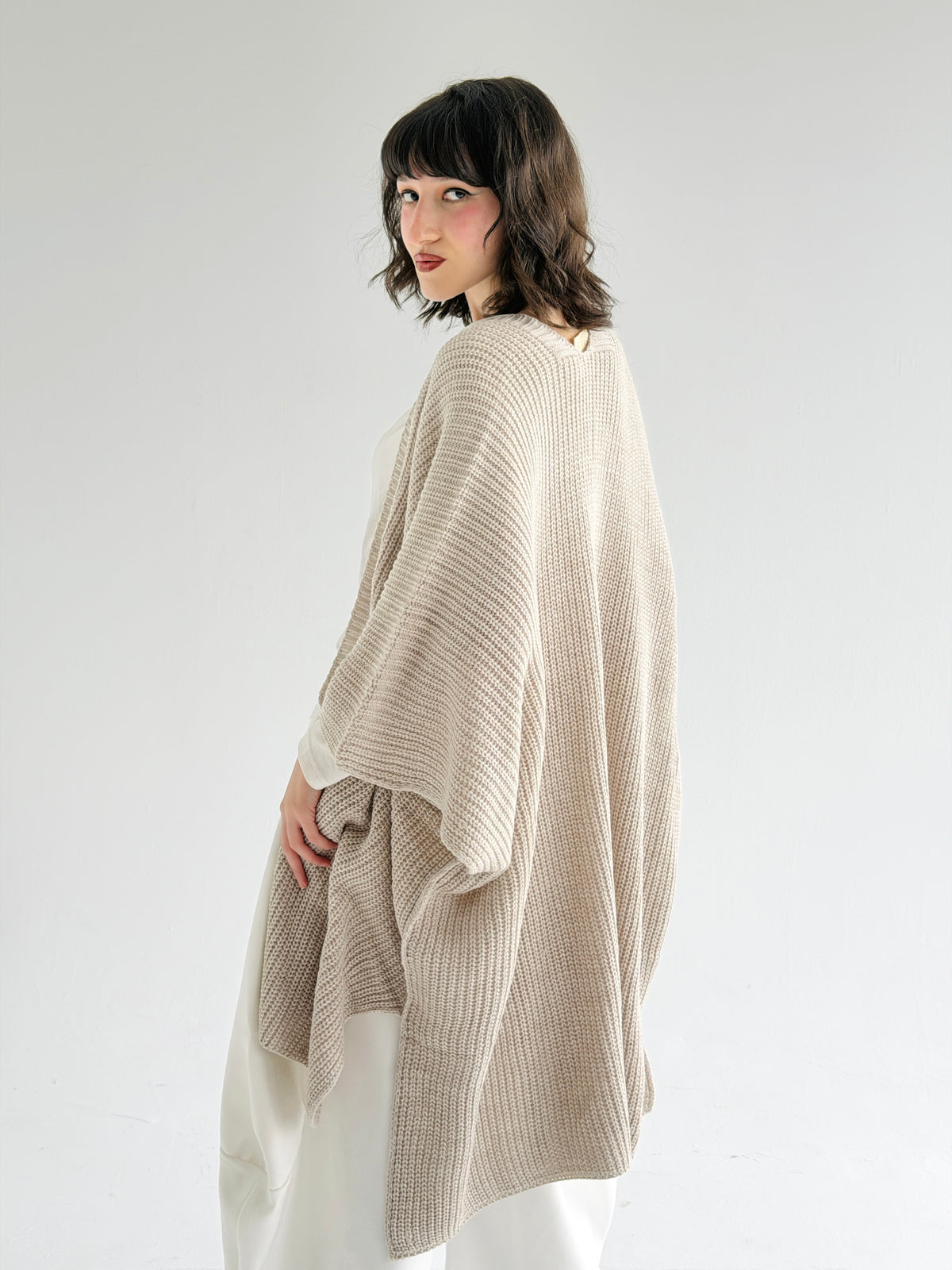 Warm Hug Poncho In Beige