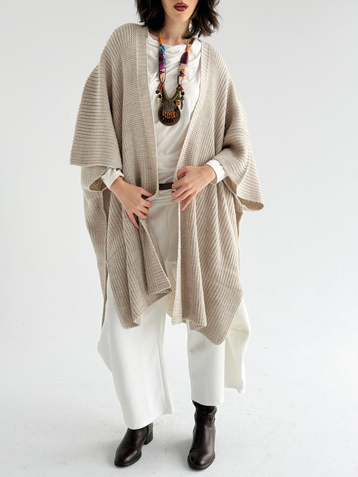 Warm Hug Poncho In Beige