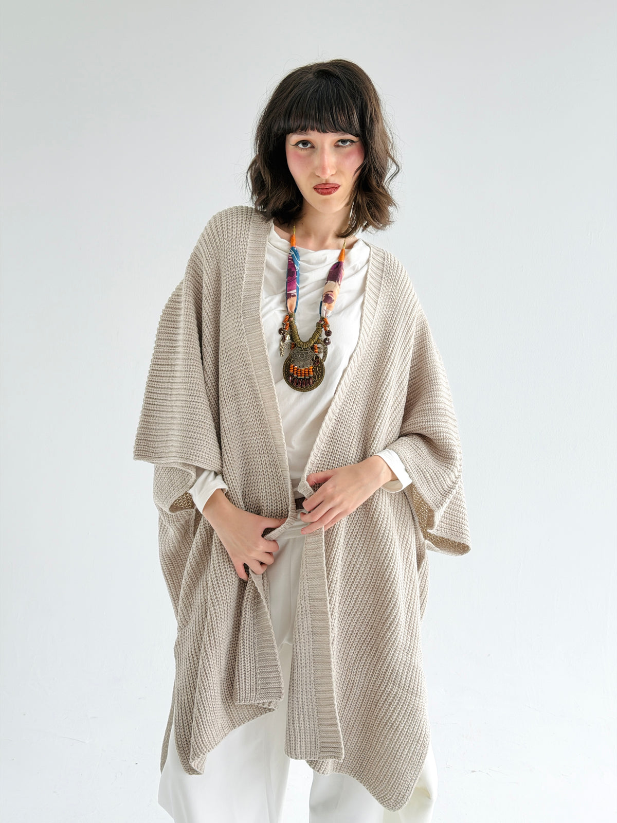 Warm Hug Poncho In Beige