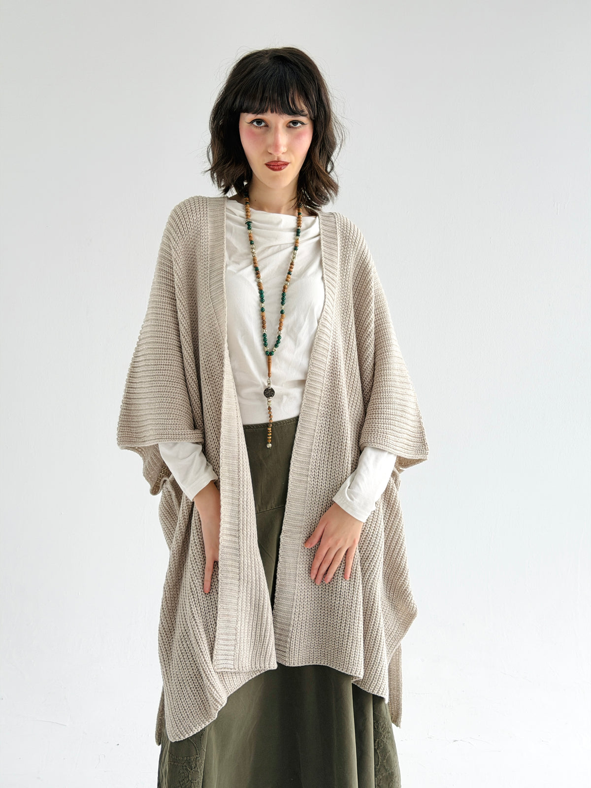 Warm Hug Poncho In Beige