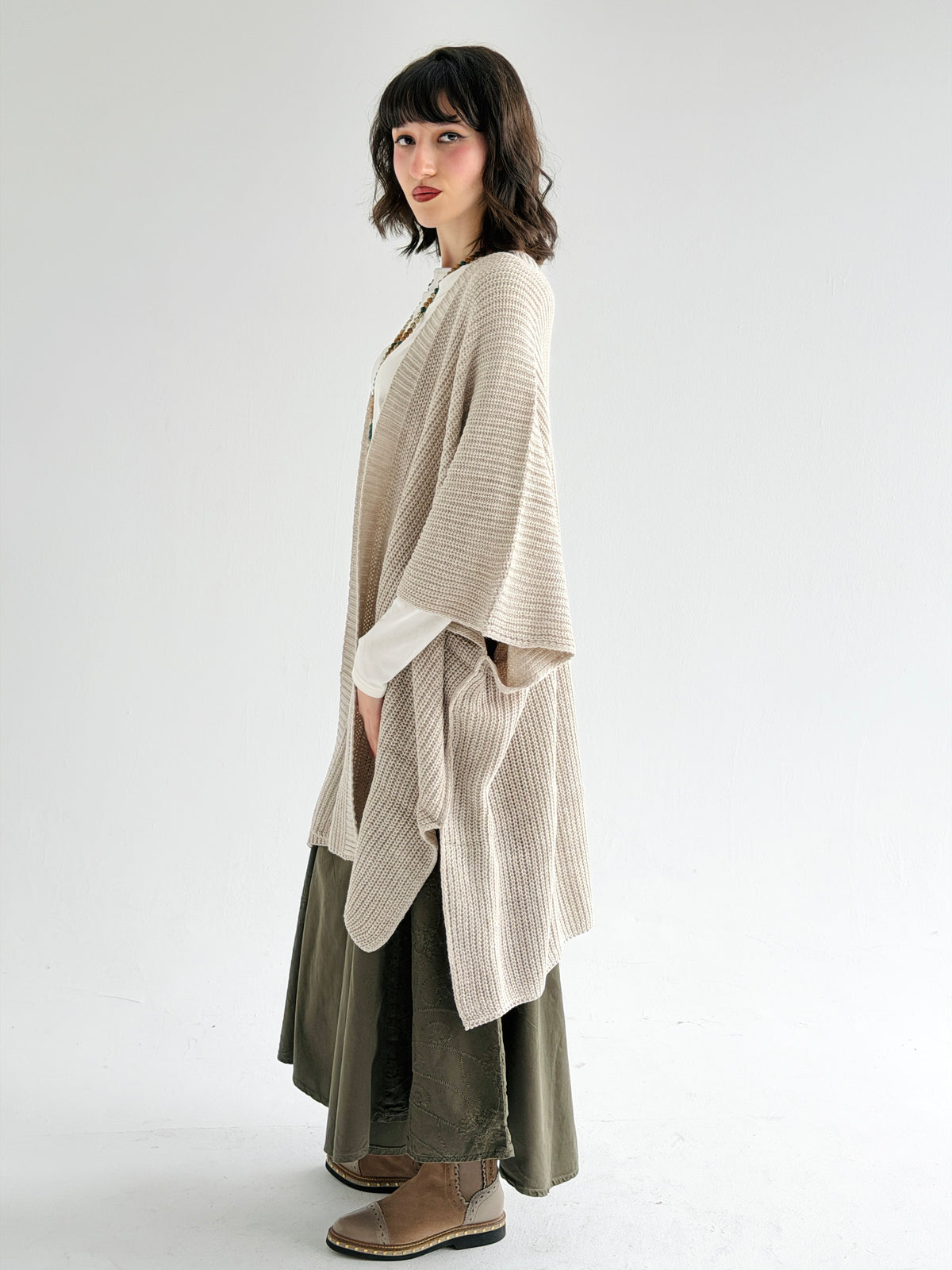 Warm Hug Poncho In Beige