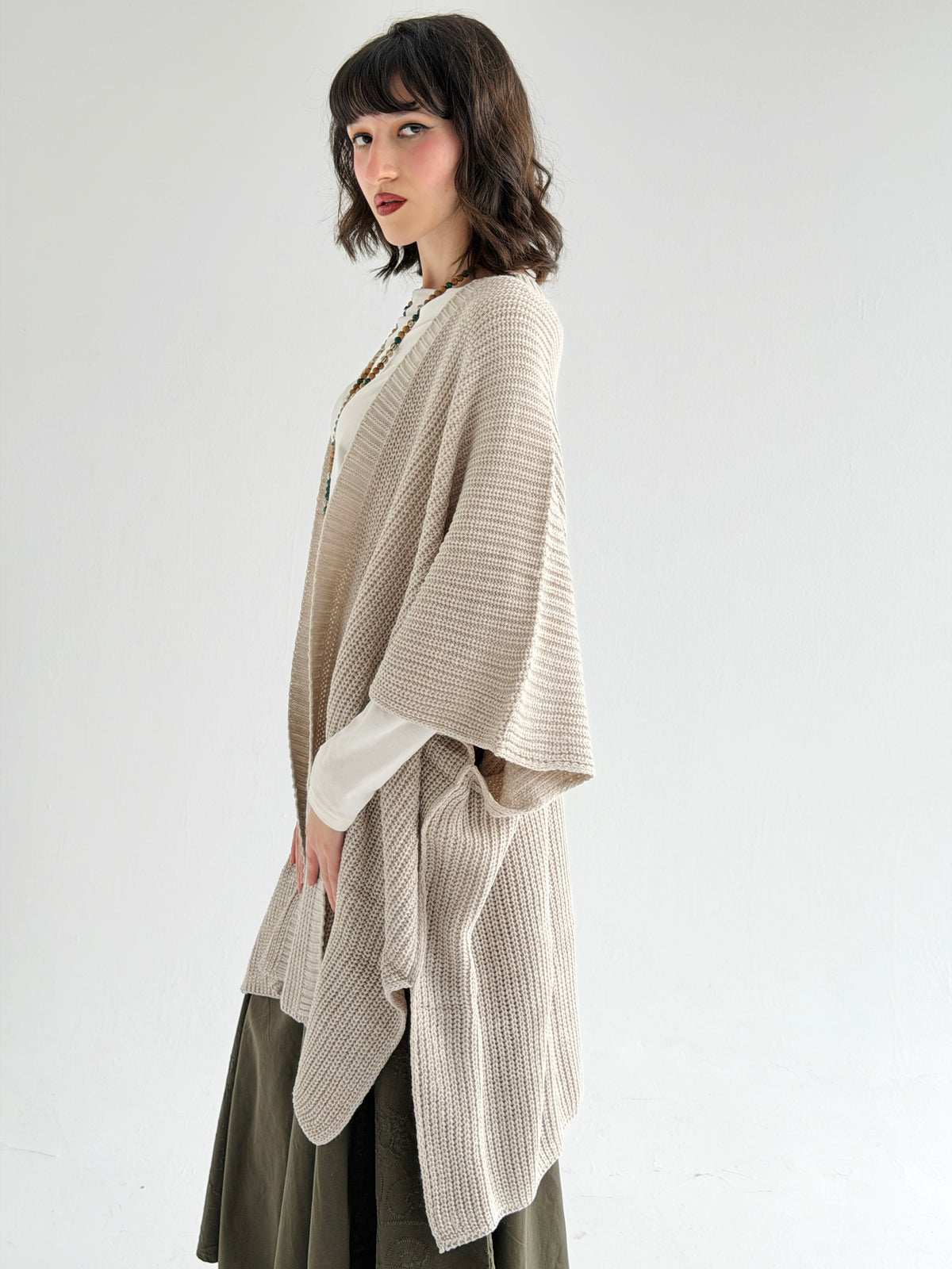 Warm Hug Poncho In Beige