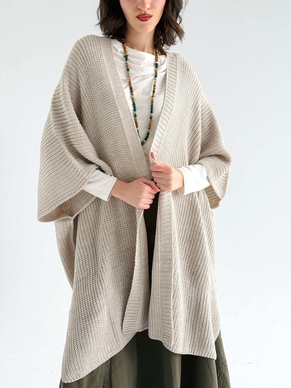 Warm Hug Poncho In Beige
