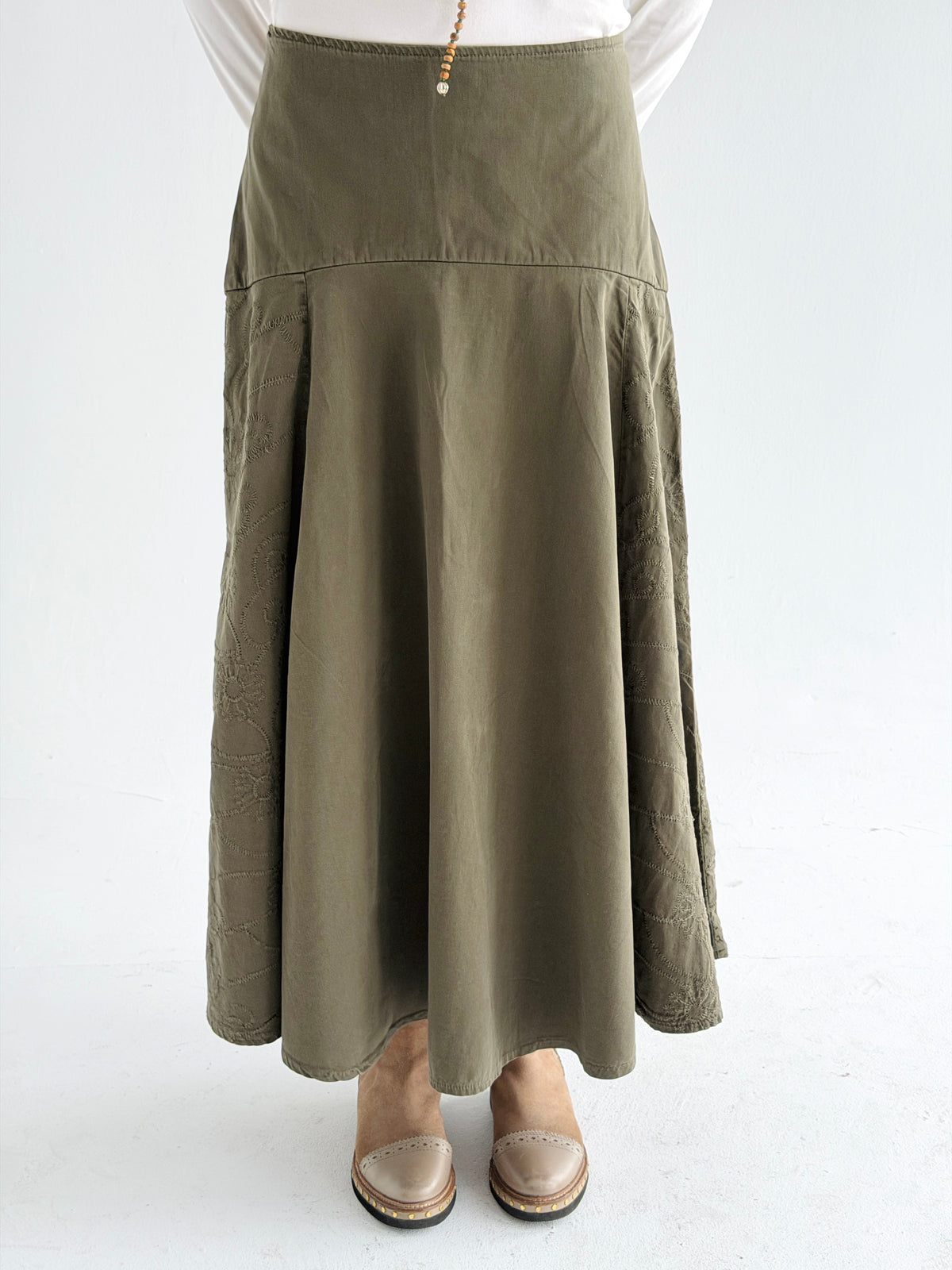 Denim Flow Skirt In Olive