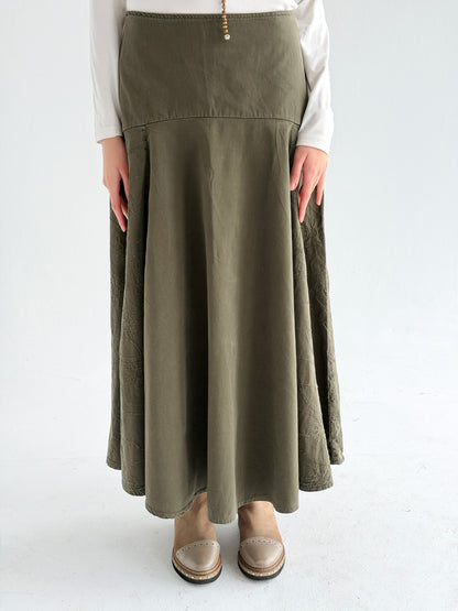 Denim Flow Skirt In Olive
