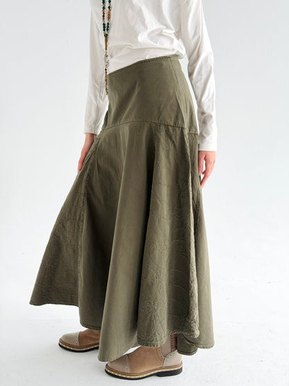 Denim Flow Skirt In Olive