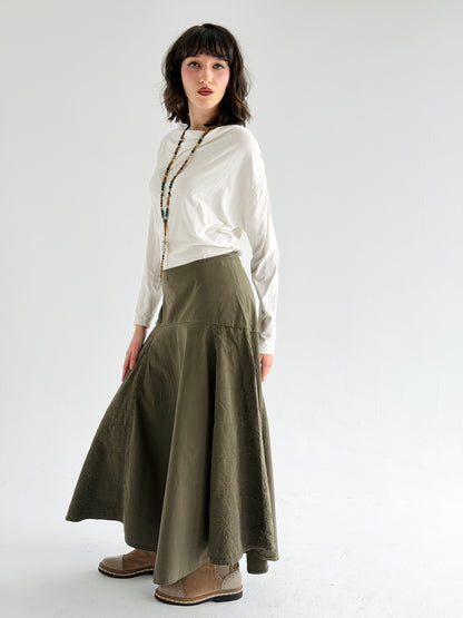 Denim Flow Skirt In Olive