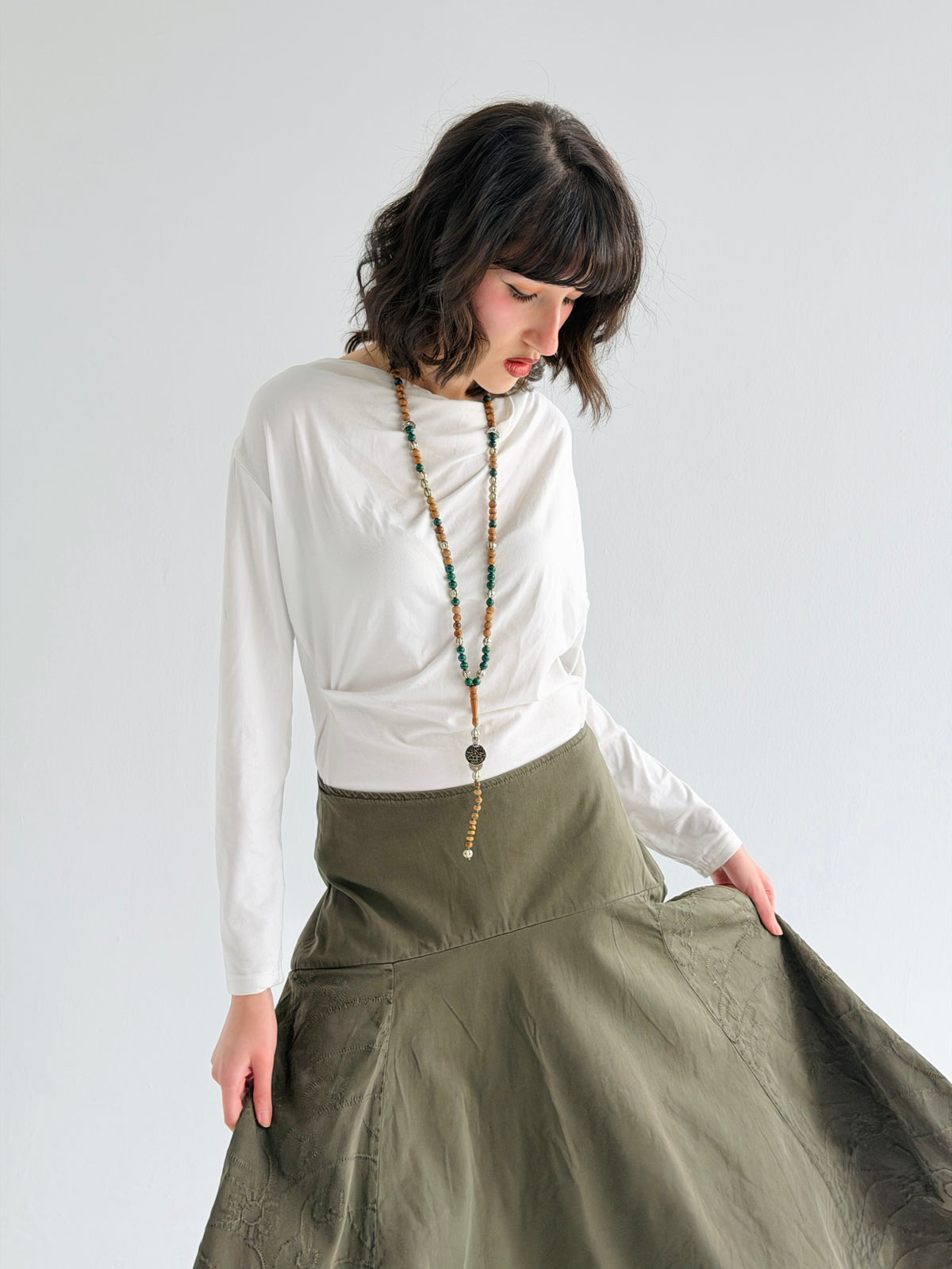 Denim Flow Skirt In Olive