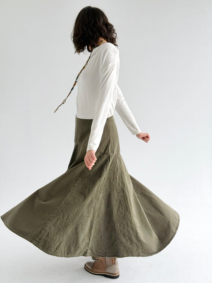 Denim Flow Skirt In Olive