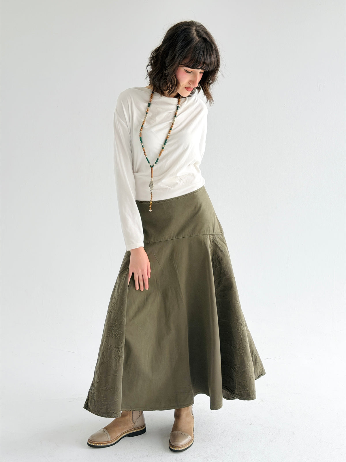 Denim Flow Skirt In Olive
