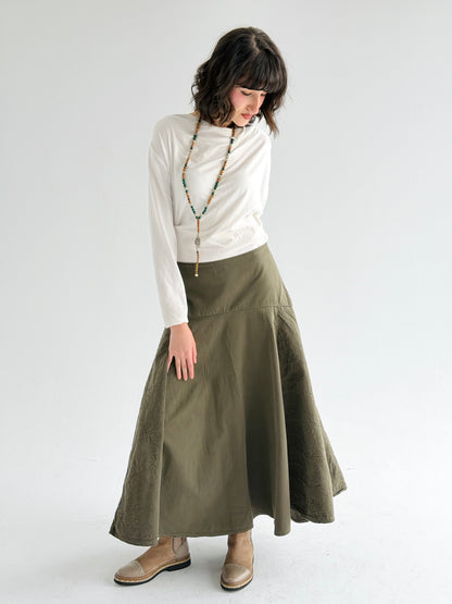Denim Flow Skirt In Olive