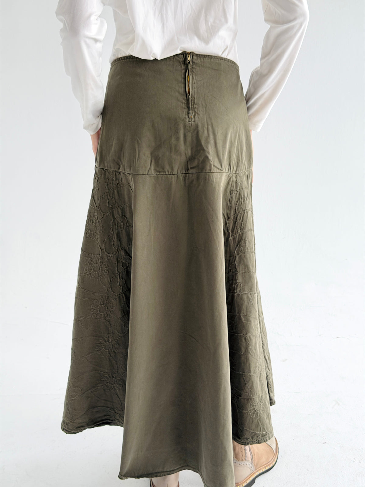 Denim Flow Skirt In Olive
