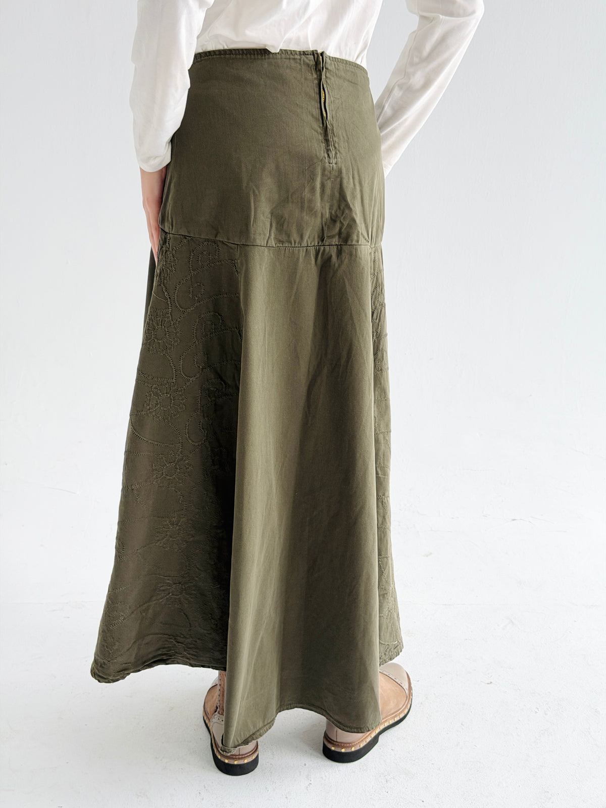 Denim Flow Skirt In Olive
