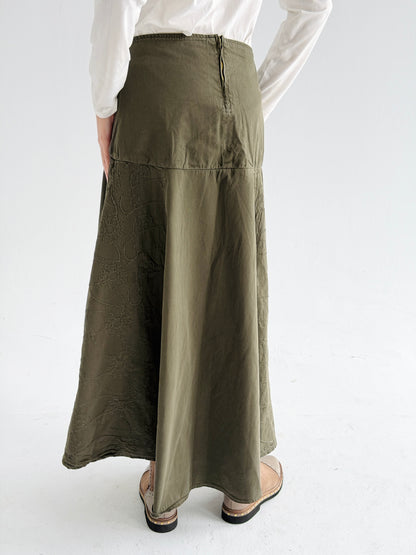 Denim Flow Skirt In Olive