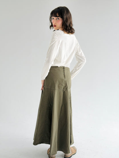 Denim Flow Skirt In Olive