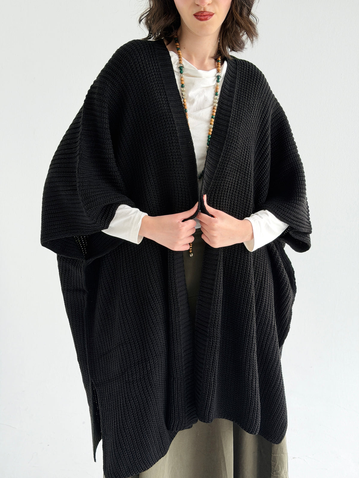 Warm Hug Poncho In Black