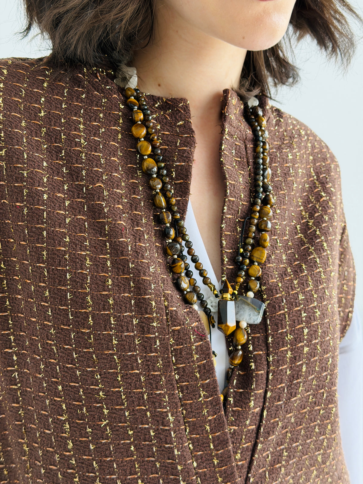 Diva Long Vest In Brown