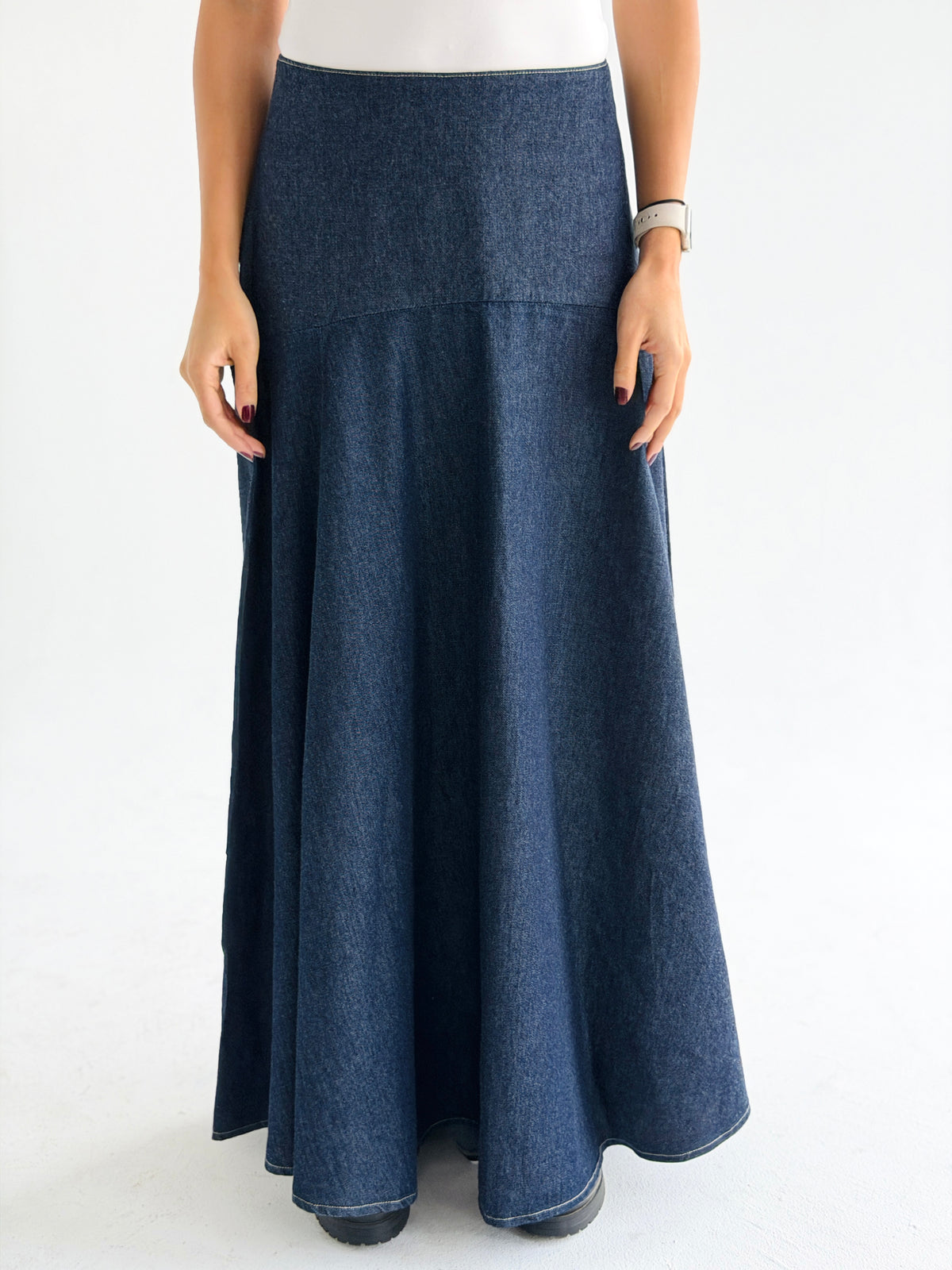 Denim Flow Skirt In Blue