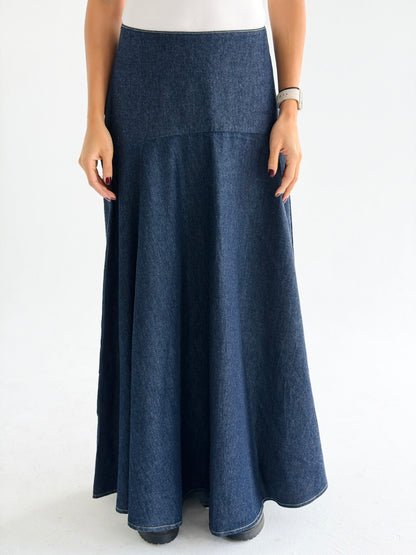 Denim Flow Skirt In Blue