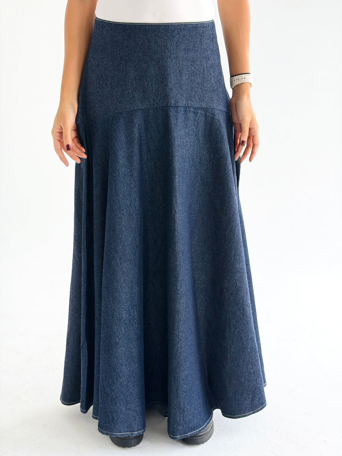 Denim Flow Skirt In Blue