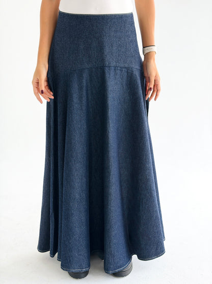 Denim Flow Skirt In Blue