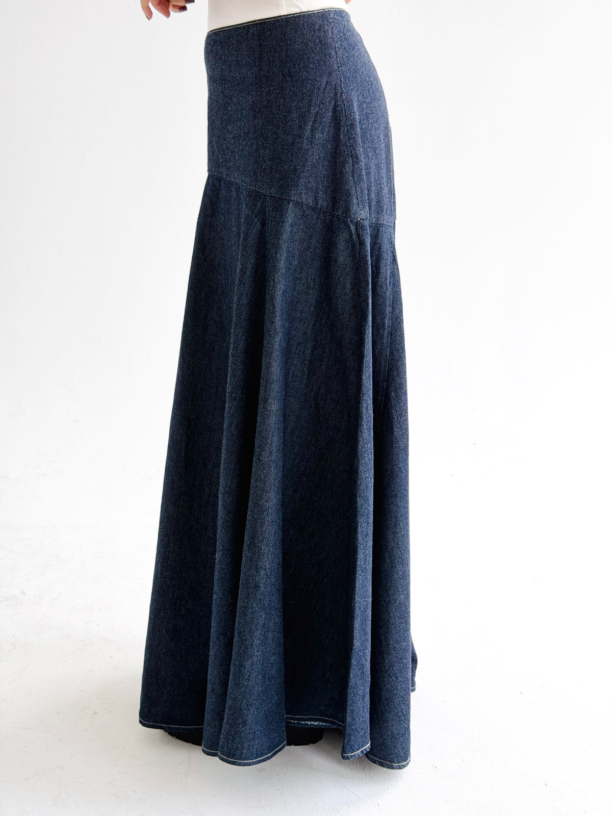 Denim Flow Skirt In Blue
